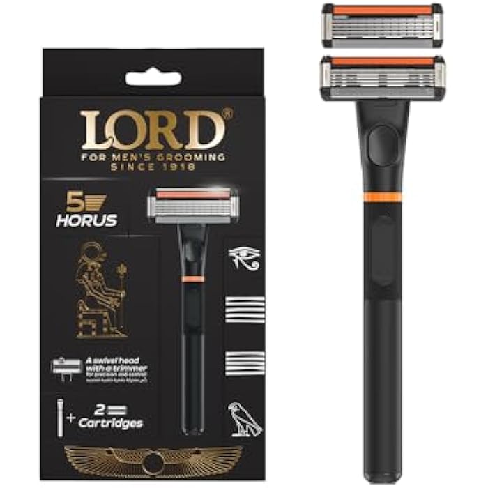 Lord Horus 5 Blade Men’s Razor – Handle + 2 Cartridges with Trimmer & Lubricating Strip - Image 2